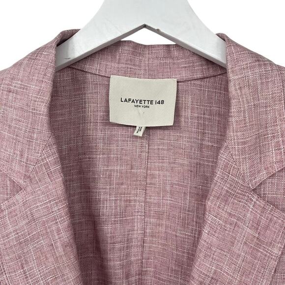 LAFAYETTE 148 NEW YORK One Button Blazer Jacket Pink Linen Pockets Belt XL NEW - Picture 3 of 9